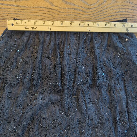 Mary Bays Black Beaded Lace black Skirt Sz 4 Tiered Fringe Hem Party Evening - Picture 7 of 10